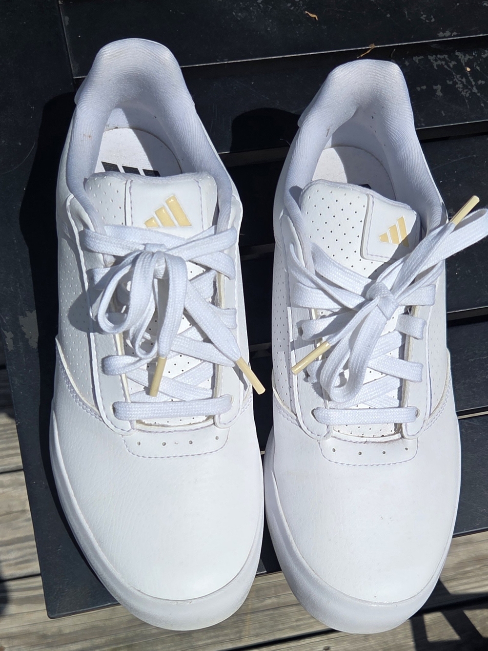 Adidas White Golf Shoes with Gold Accents; Like New